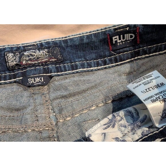 SILVER Jeans SUKI MID CAPRI Womens W30 (32) W22 Fluid Denim Thick Stitch Western - Picture 4 of 12